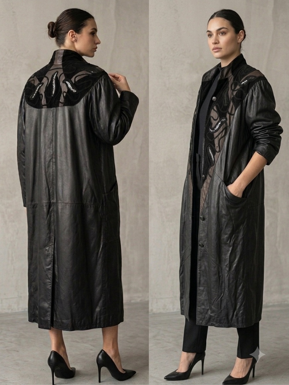 Vintage 80s Leather Trench Coat Duster Western Snakeskin Suede Liz Harbos in 8